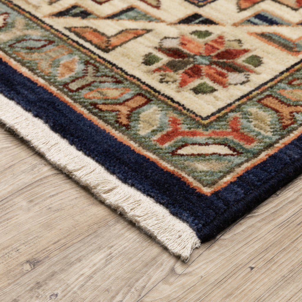 6' Blue and Beige Oriental Power Loom Runner Rug