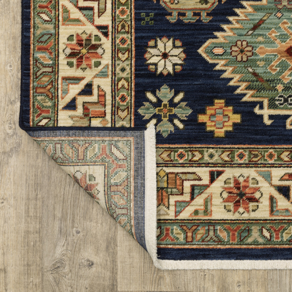 6' Blue and Beige Oriental Power Loom Runner Rug