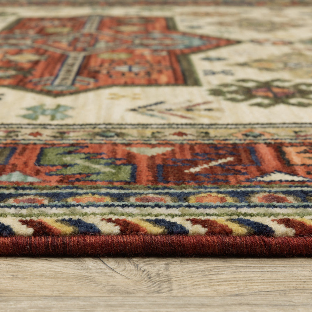 6' Red Blue and White Oriental Power Loom Runner Rug