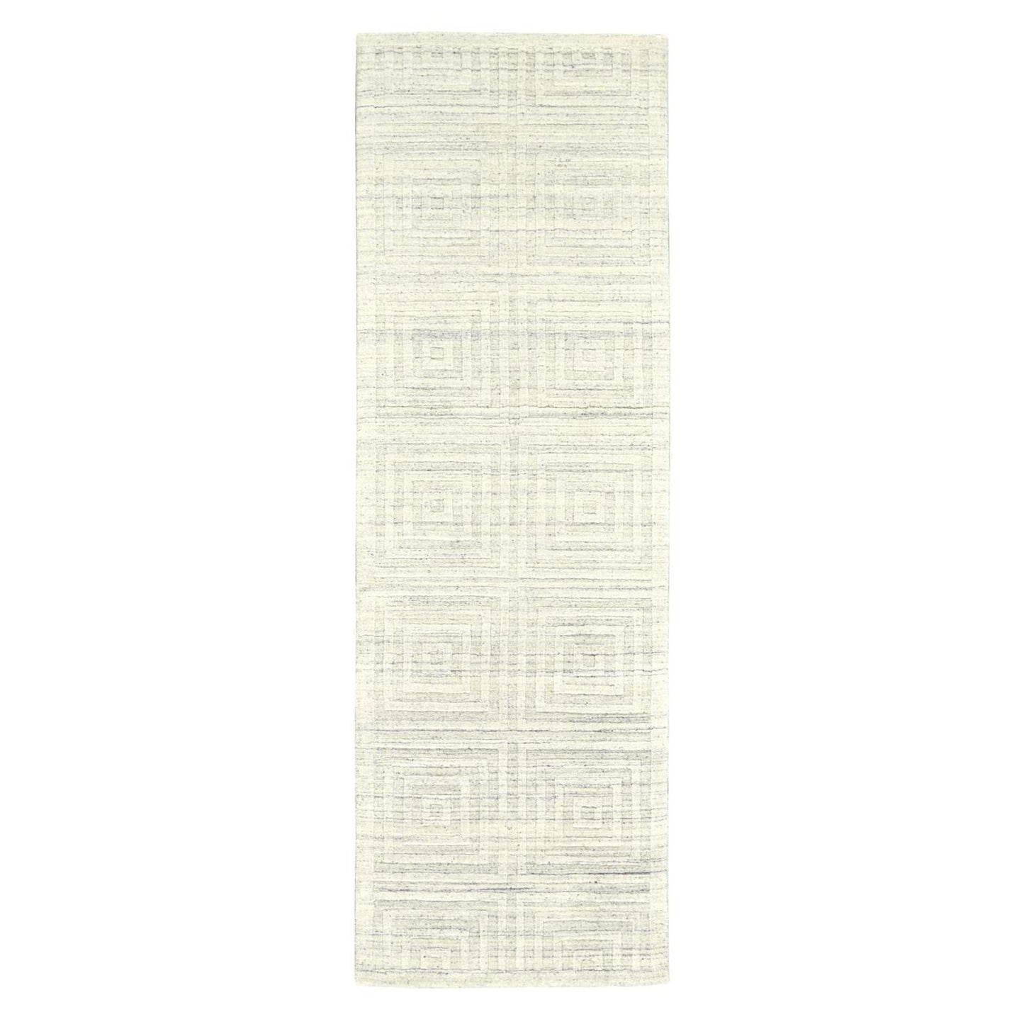 8' Ivory Geometric Hand Woven Runner Rug