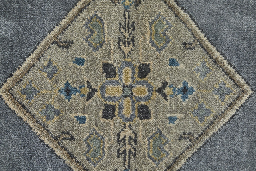 9' X 12' Blue Gray And Taupe Wool Floral Hand Knotted Stain Resistant Area Rug