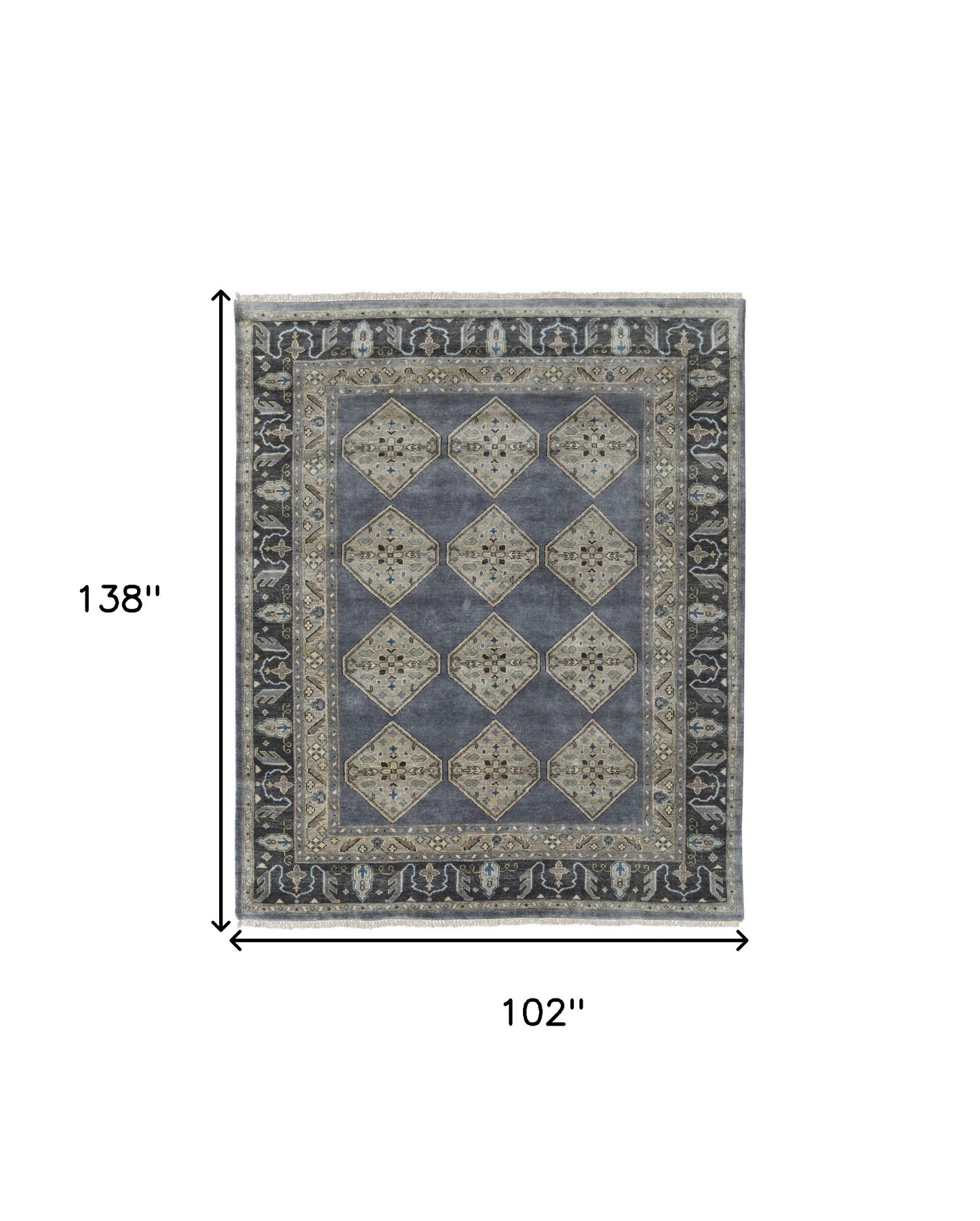 9' X 12' Blue Gray And Taupe Wool Floral Hand Knotted Stain Resistant Area Rug