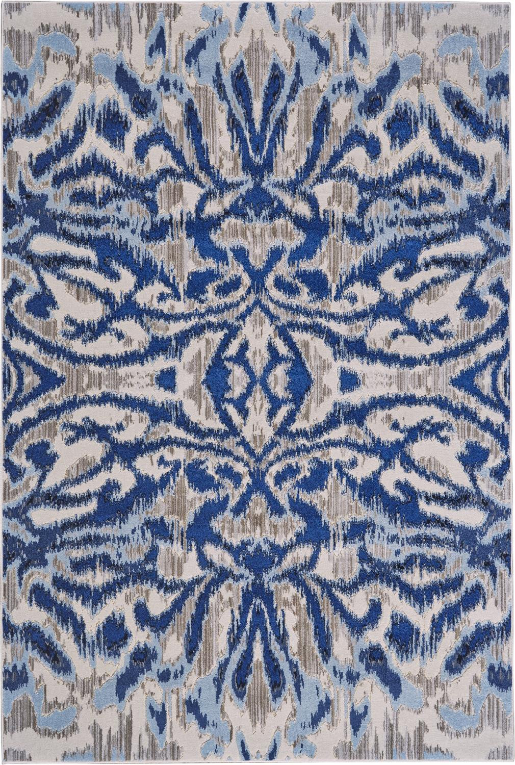 5' X 8' Blue Taupe And Ivory Ikat Distressed Area Rug