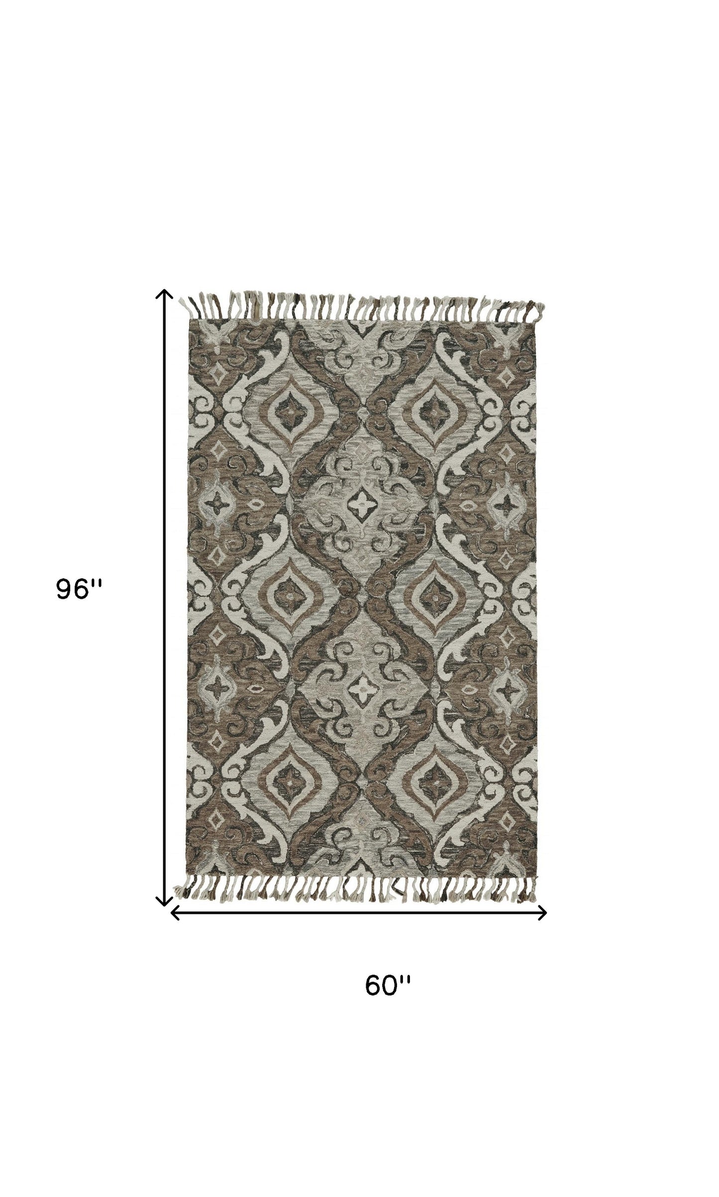 5' X 8' Gray Taupe And Ivory Wool Floral Tufted Handmade Area Rug With Fringe