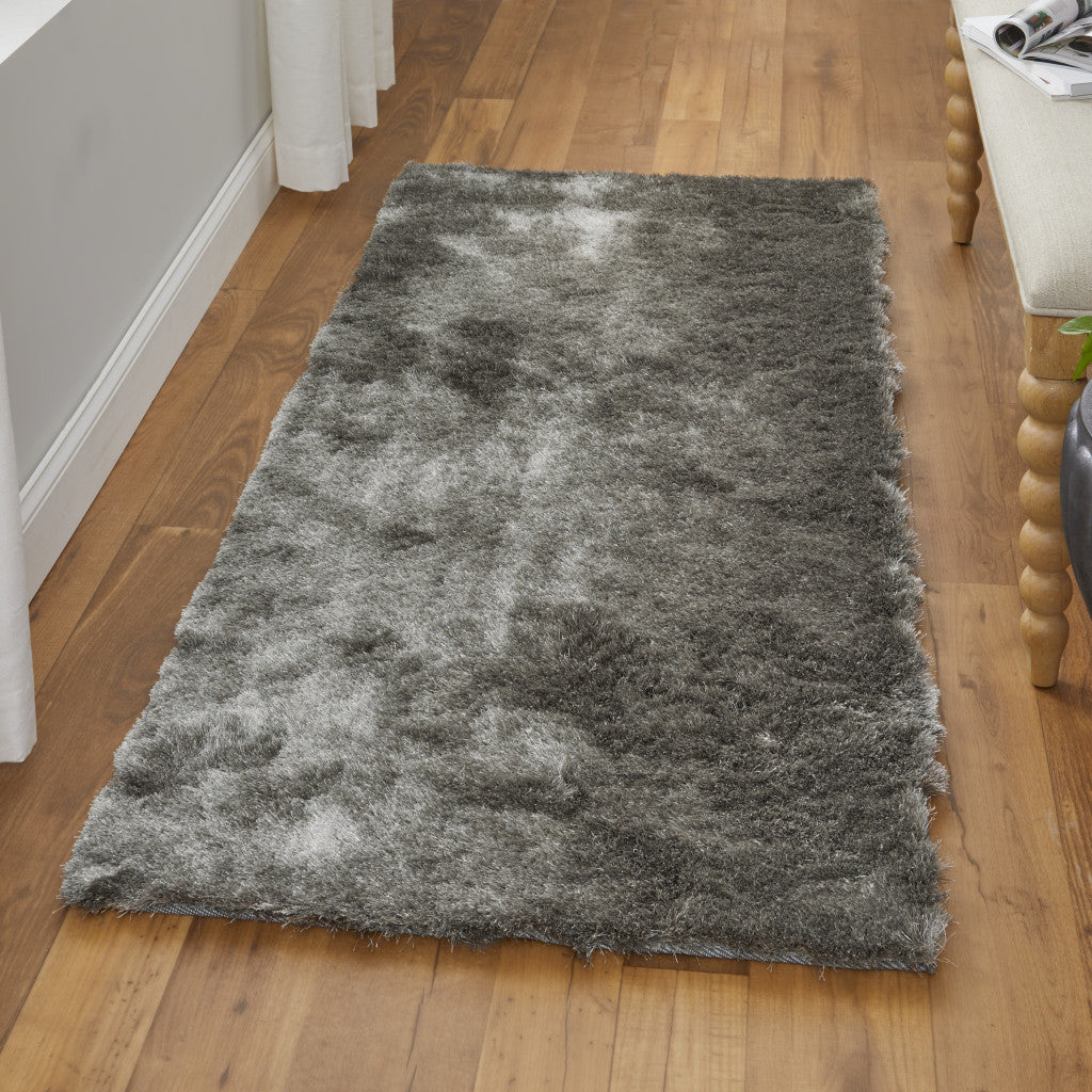 6' Charcoal Shag Hand Tufted Runner Rug