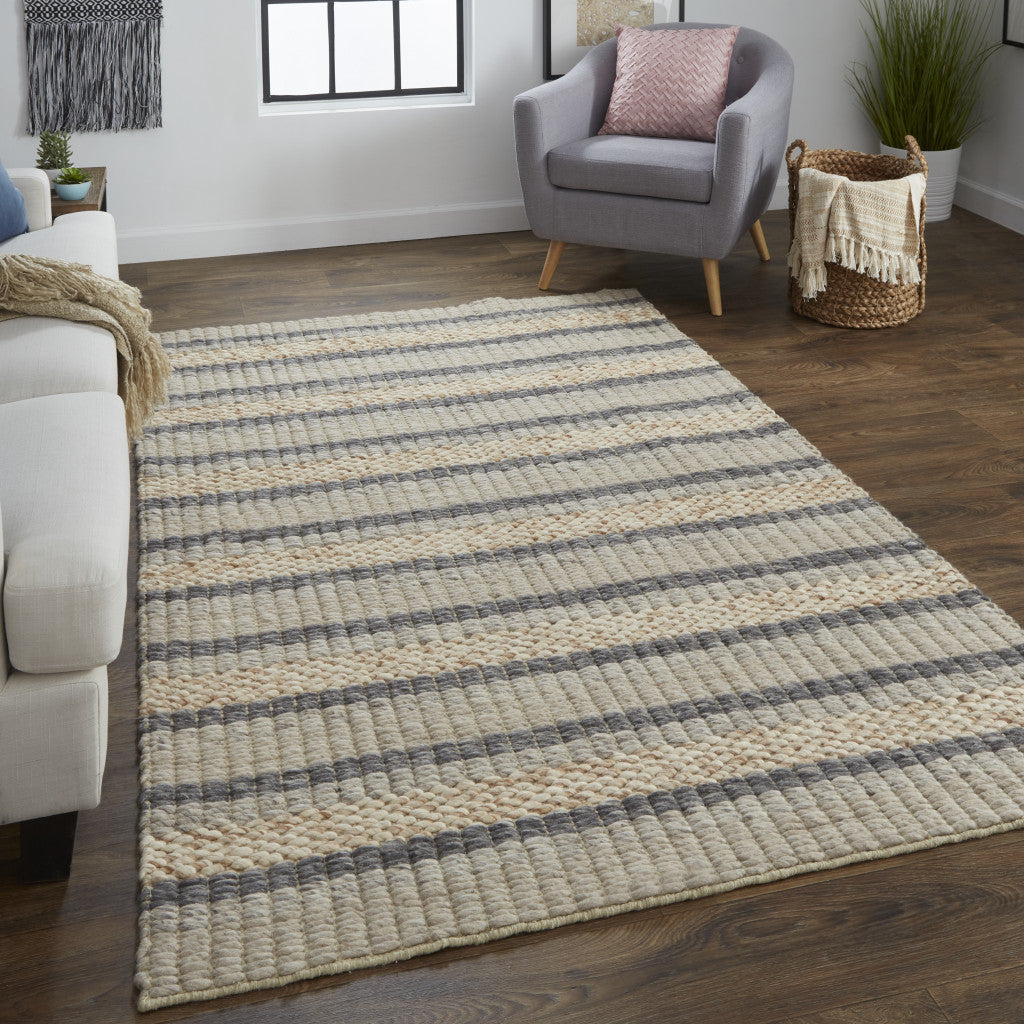 12' X 15' Ivory Tan And Gray Wool Hand Woven Stain Resistant Area Rug