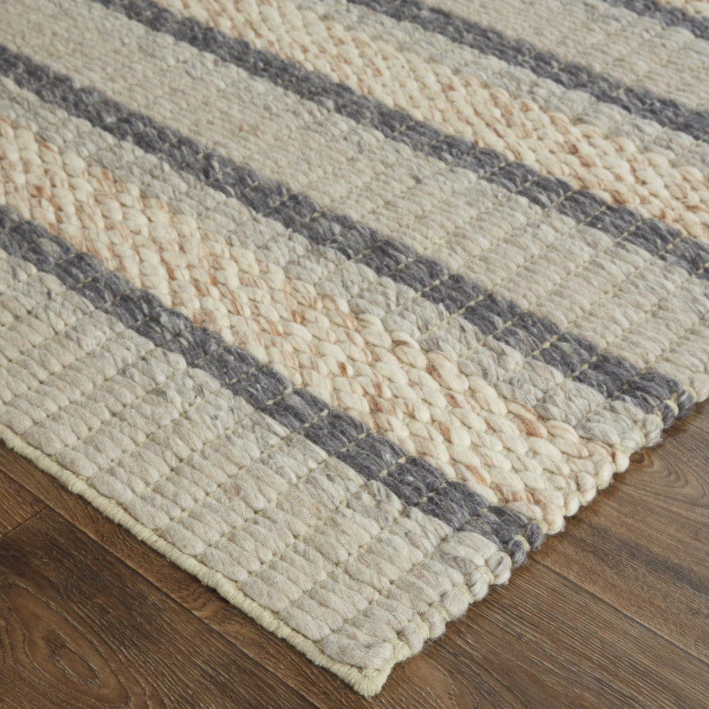 12' X 15' Ivory Tan And Gray Wool Hand Woven Stain Resistant Area Rug