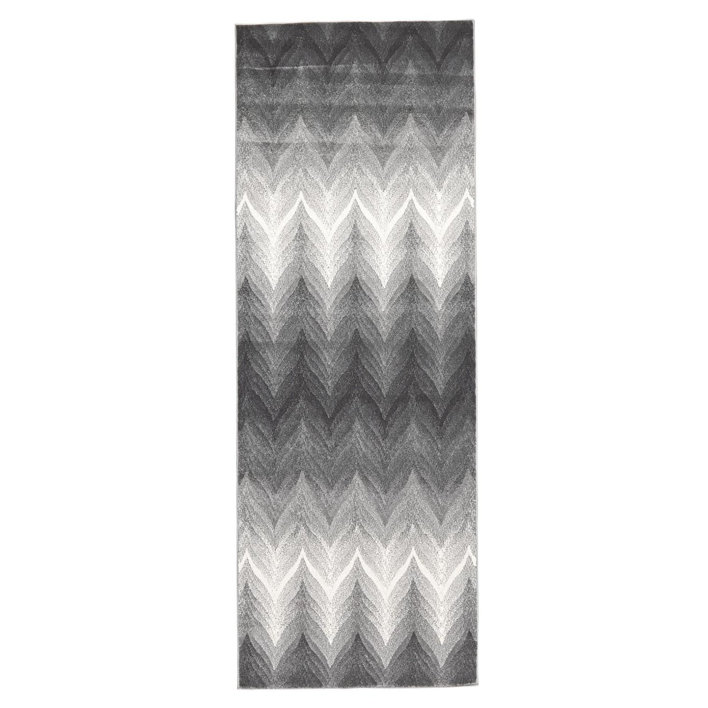 8' Gray and White Geometric Runner Rug