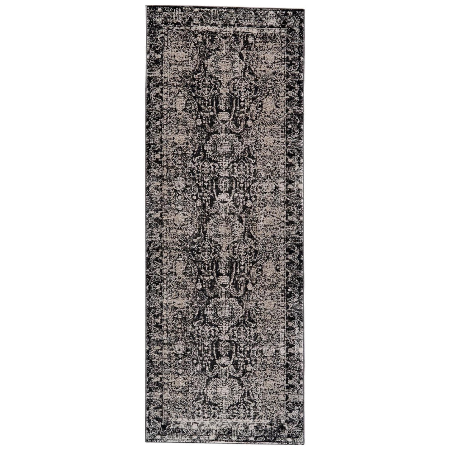 8' Gray and Ivory Abstract Runner Rug