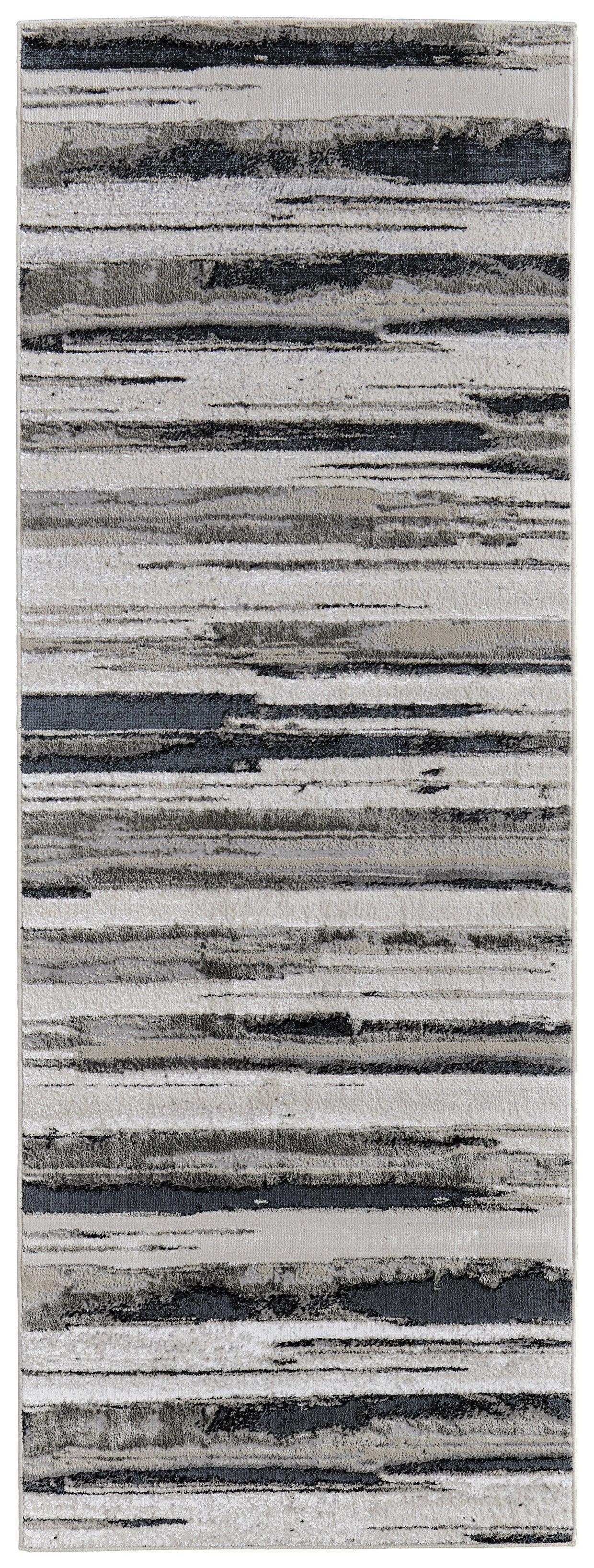 8' Beige and Black Abstract Distressed Runner Rug