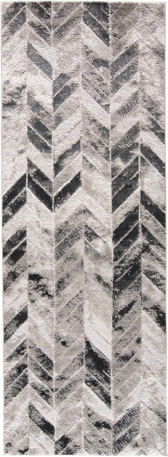 8' Beige and Black Chevron Runner Rug