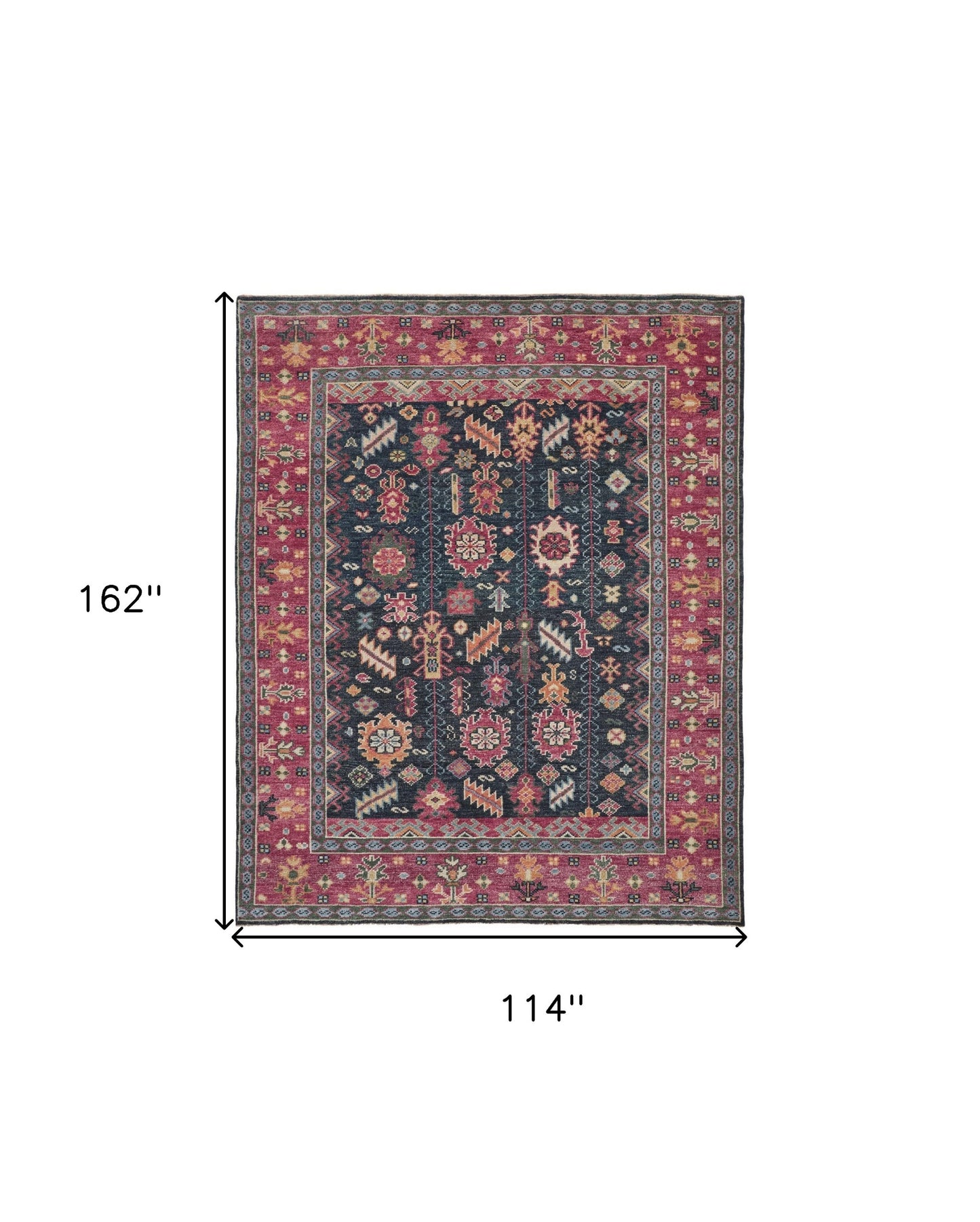 10' X 13' Pink Blue And Orange Wool Floral Hand Knotted Distressed Stain Resistant Area Rug With Fringe