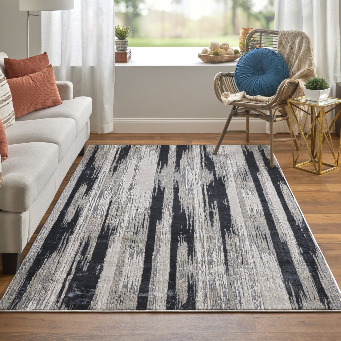 8' x 10' Beige and Black Abstract Power Loom Area Rug