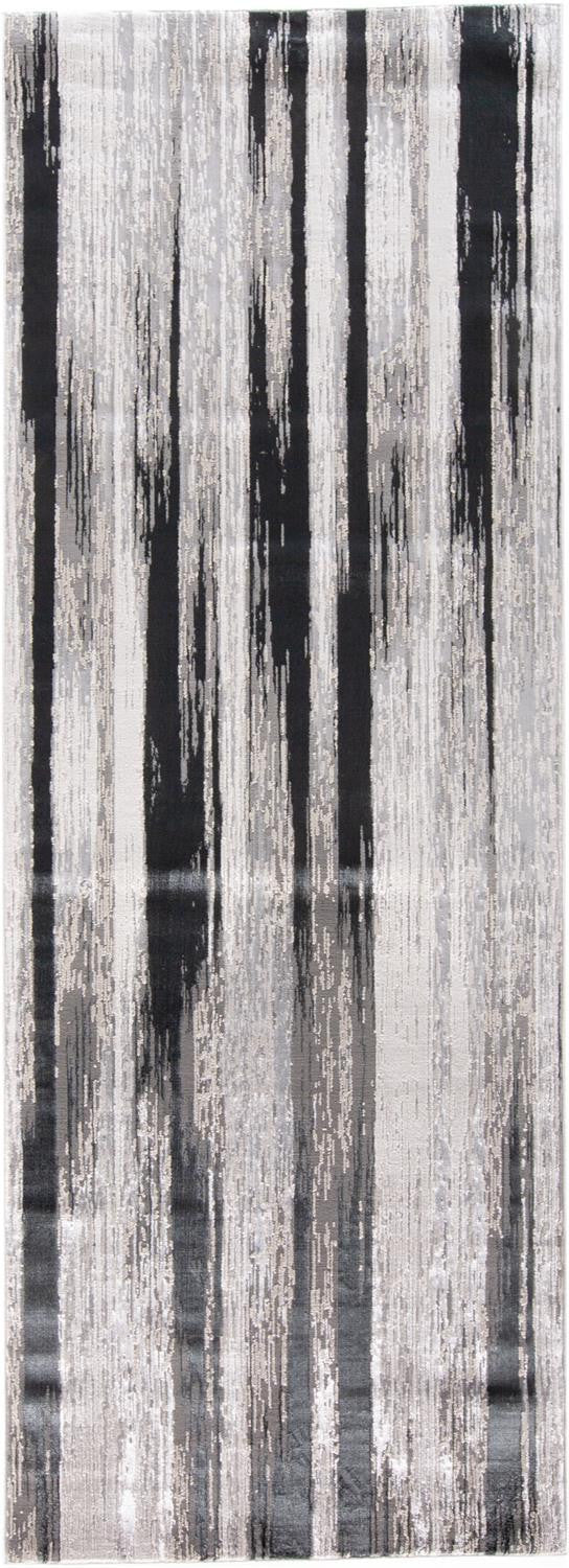 8' Beige and Black Abstract Power Loom Runner Rug