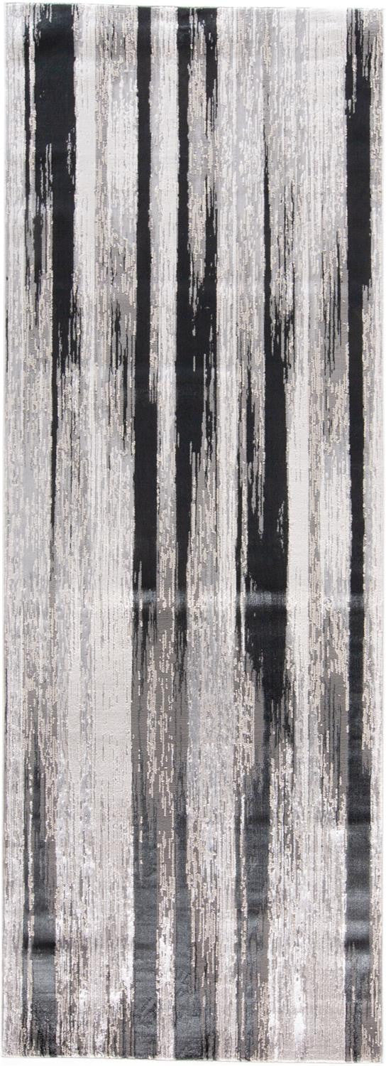 8' Beige and Black Abstract Power Loom Runner Rug