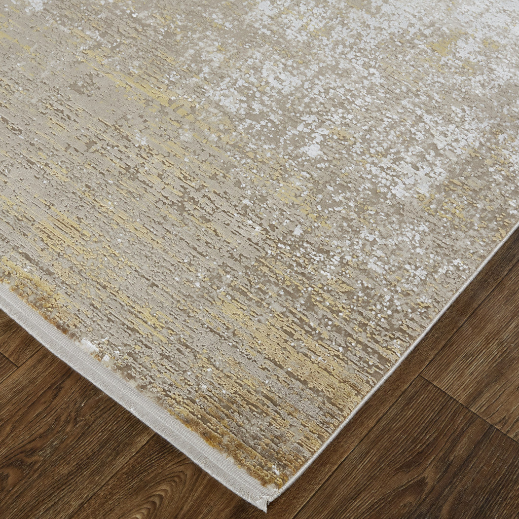 12' X 15' Taupe Ivory And Gold Abstract Area Rug With Fringe