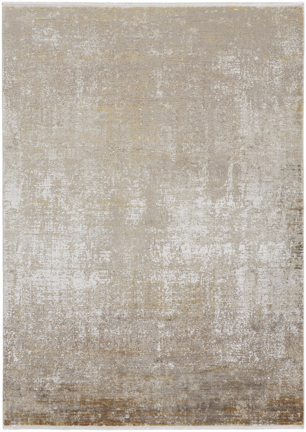 Taupe Ivory And Gold Abstract Power Loom Distressed Area Rug