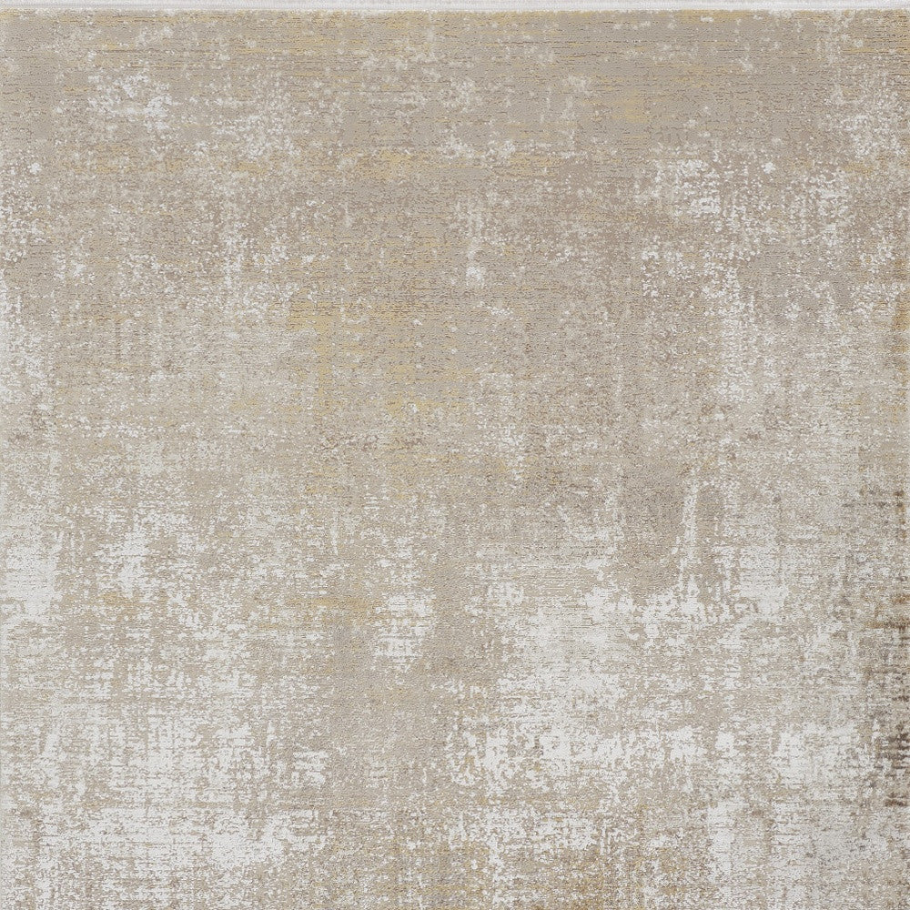 Taupe Ivory And Gold Abstract Power Loom Distressed Area Rug