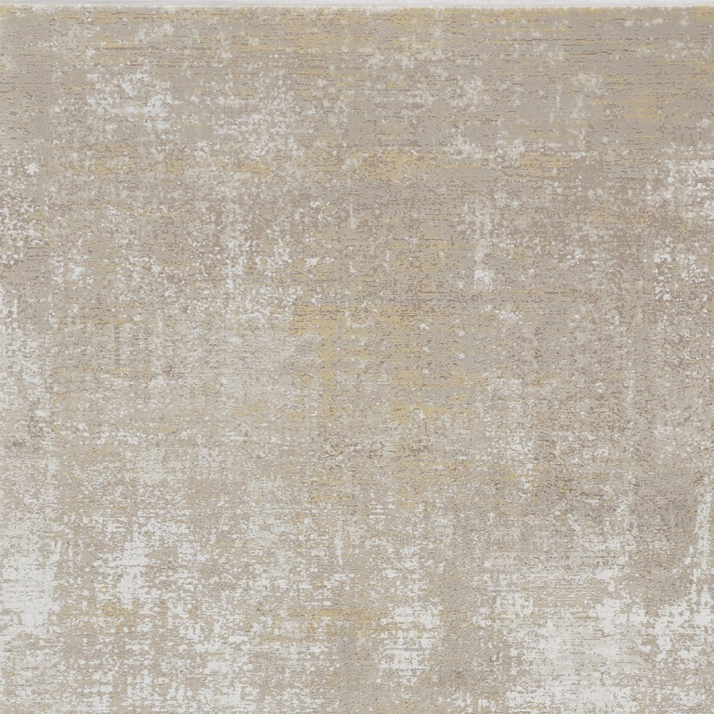 Taupe Ivory And Gold Abstract Power Loom Distressed Area Rug