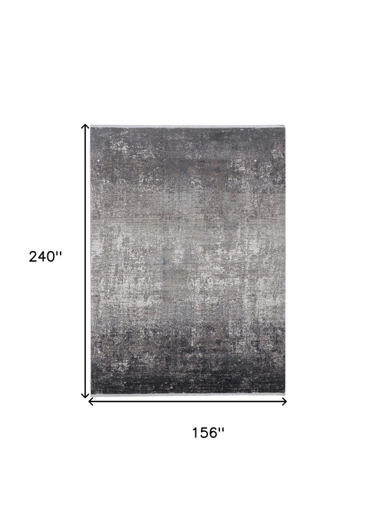 Gray Black And Silver Abstract Power Loom Distressed Area Rug