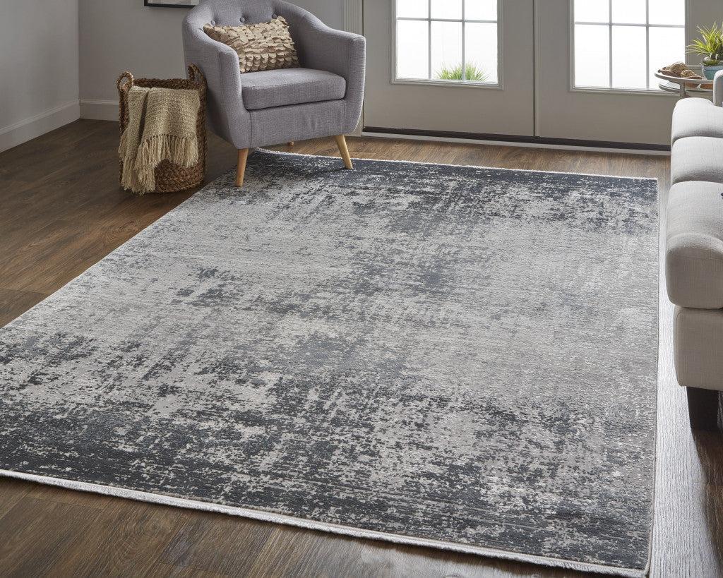 Gray Black And Silver Abstract Power Loom Distressed Area Rug