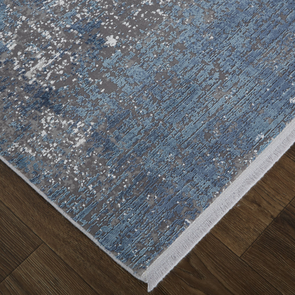 Blue Gray And Silver Abstract Power Loom Distressed Area Rug