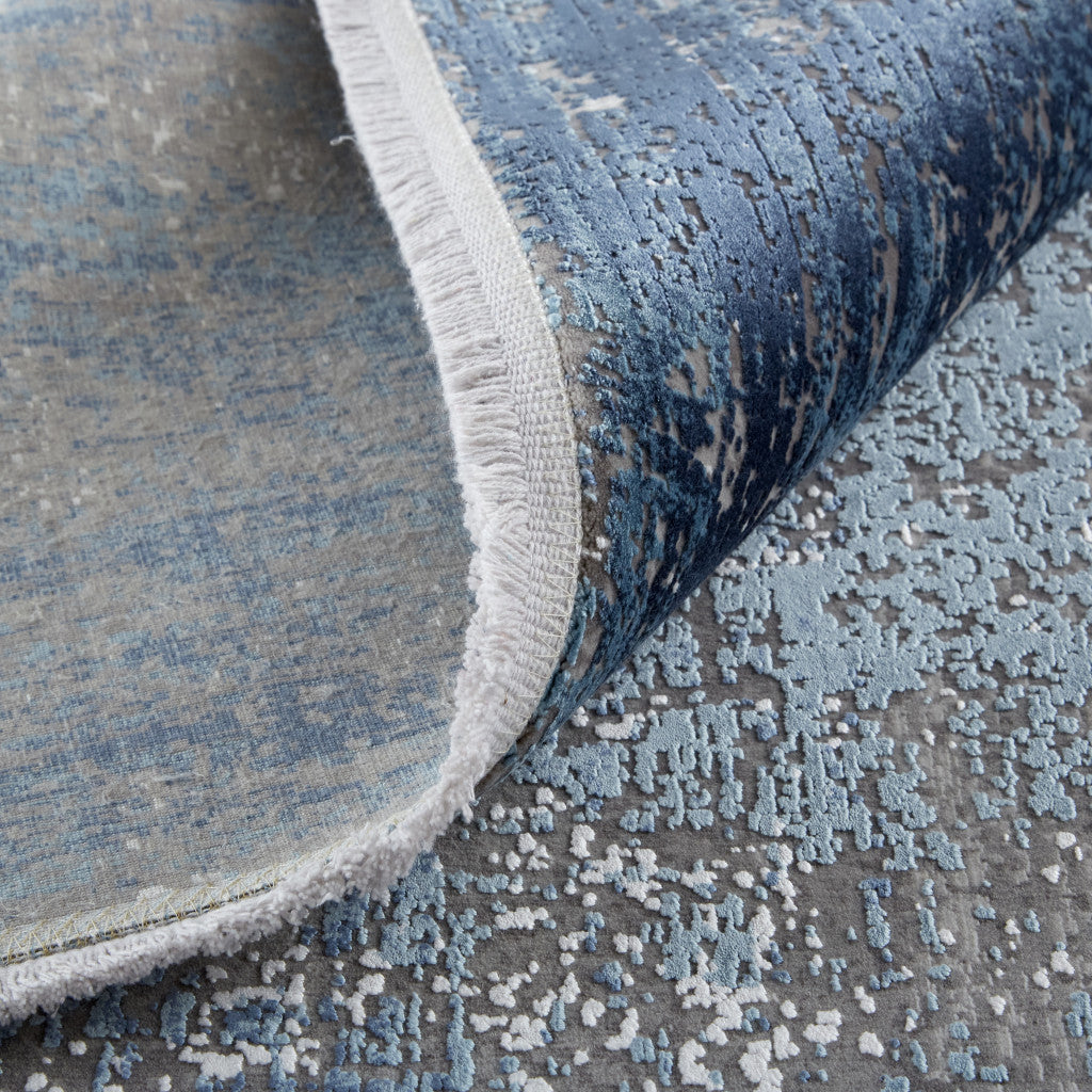 Blue Gray And Silver Abstract Power Loom Distressed Area Rug