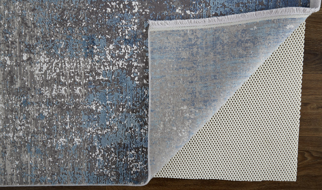 Blue Gray And Silver Abstract Power Loom Distressed Area Rug