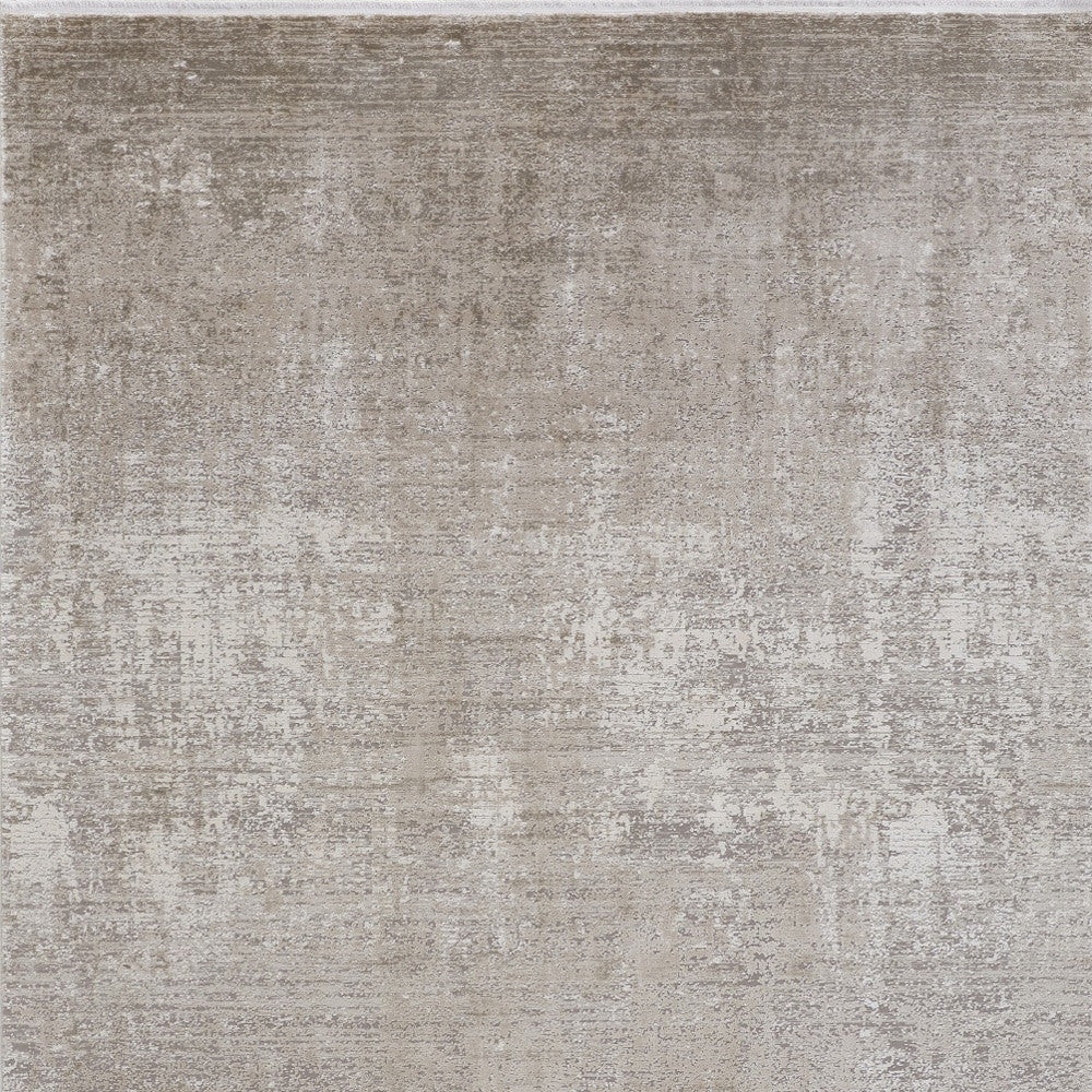 12' X 18' Tan Ivory And Gray Abstract Power Loom Distressed Area Rug