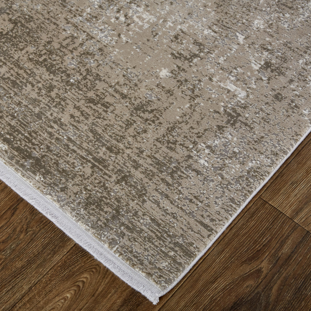 12' X 18' Tan Ivory And Gray Abstract Power Loom Distressed Area Rug