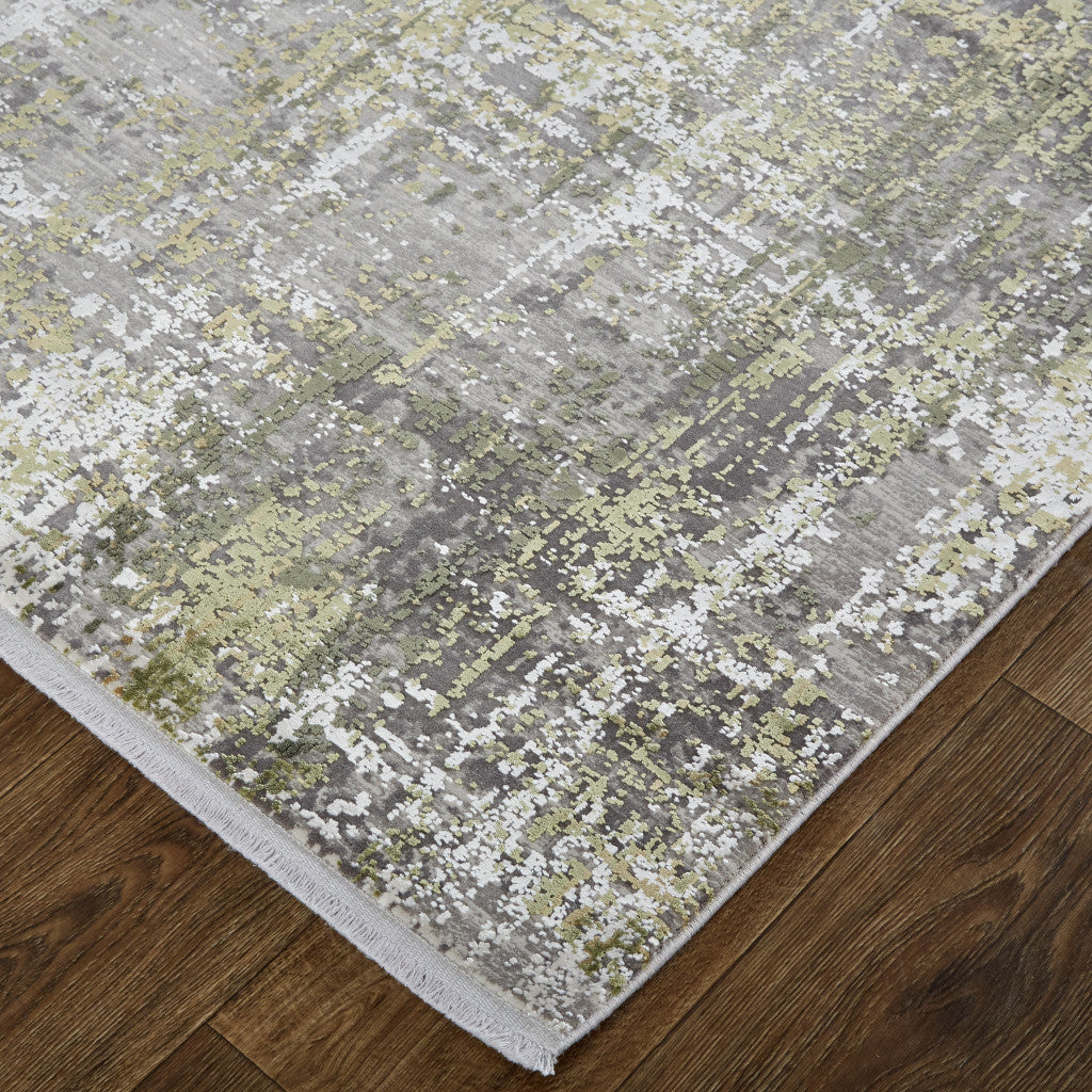 12' X 18' Green Gray And Ivory Abstract Power Loom Distressed Area Rug