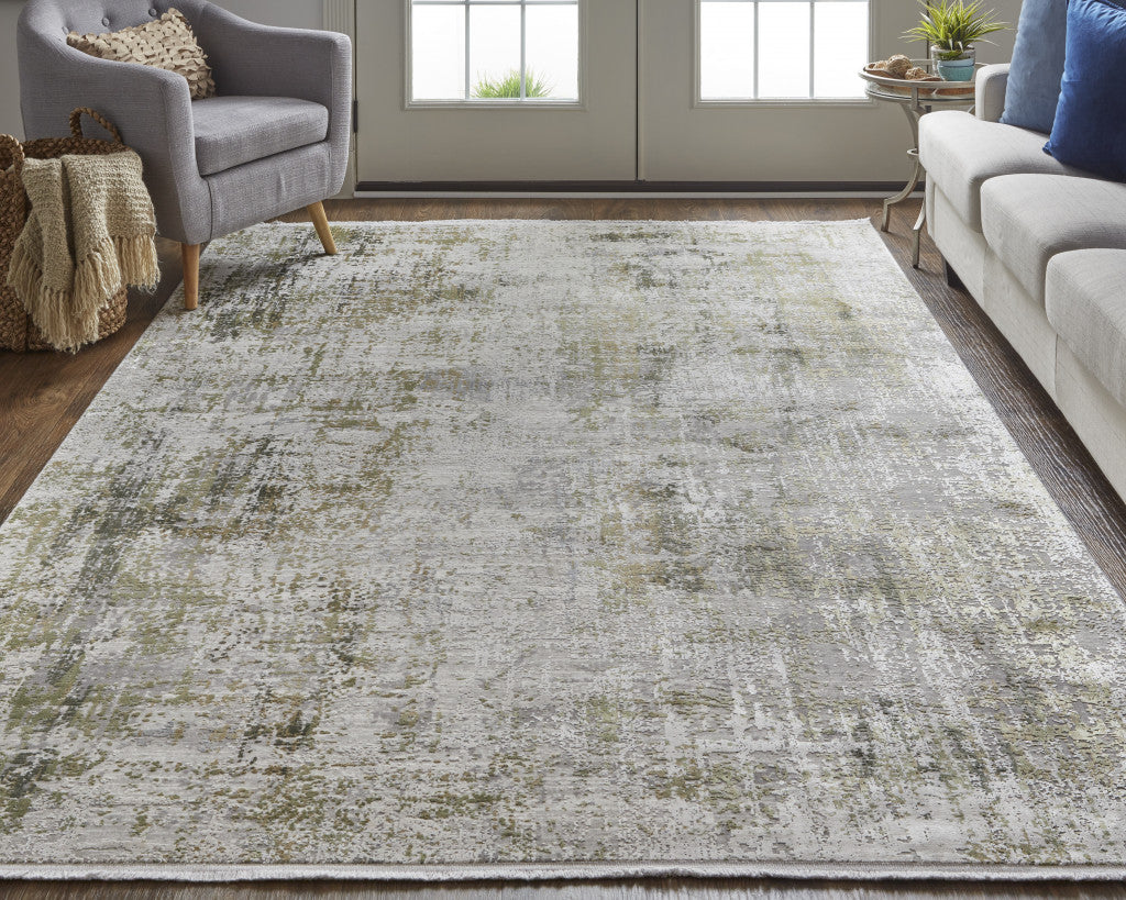 Green Gray And Ivory Abstract Power Loom Distressed Area Rug