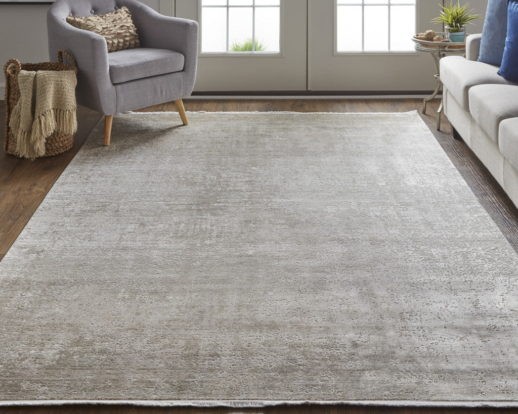 Tan Ivory And Gray Abstract Power Loom Distressed Area Rug