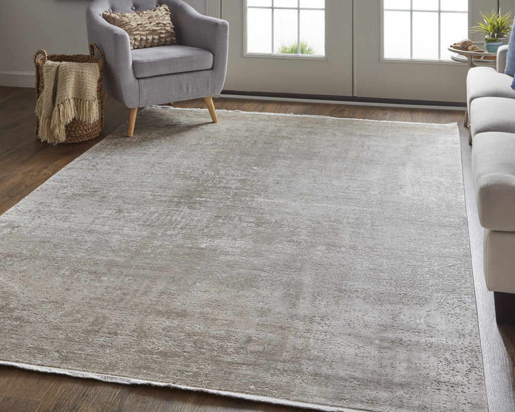 Tan Ivory And Gray Abstract Power Loom Distressed Area Rug