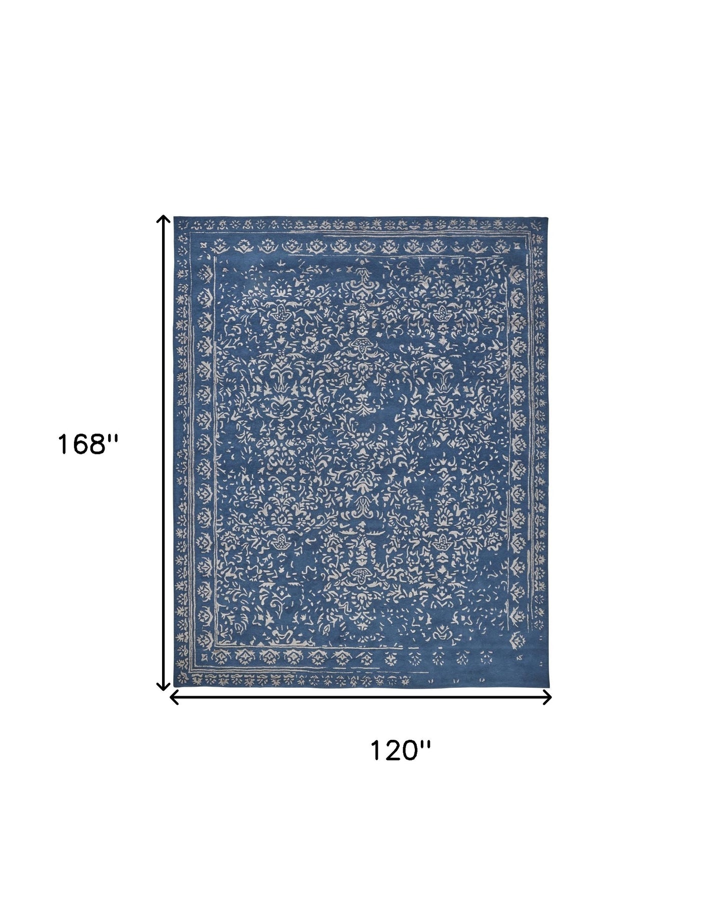 10' X 14' Blue And Silver Wool Floral Tufted Handmade Distressed Area Rug