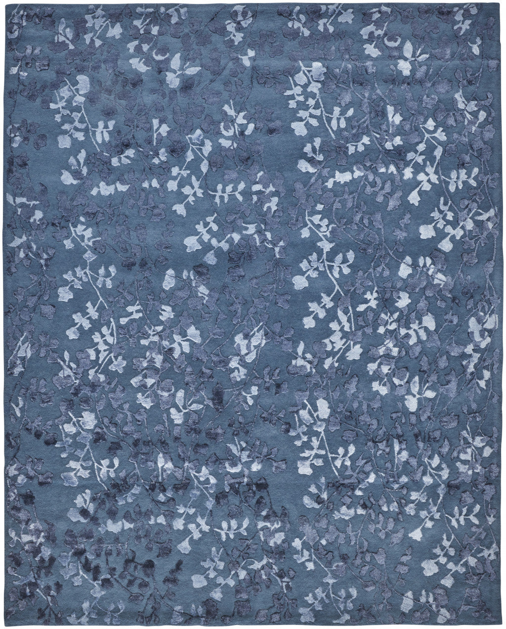 10' X 14' Blue Wool Floral Tufted Handmade Area Rug