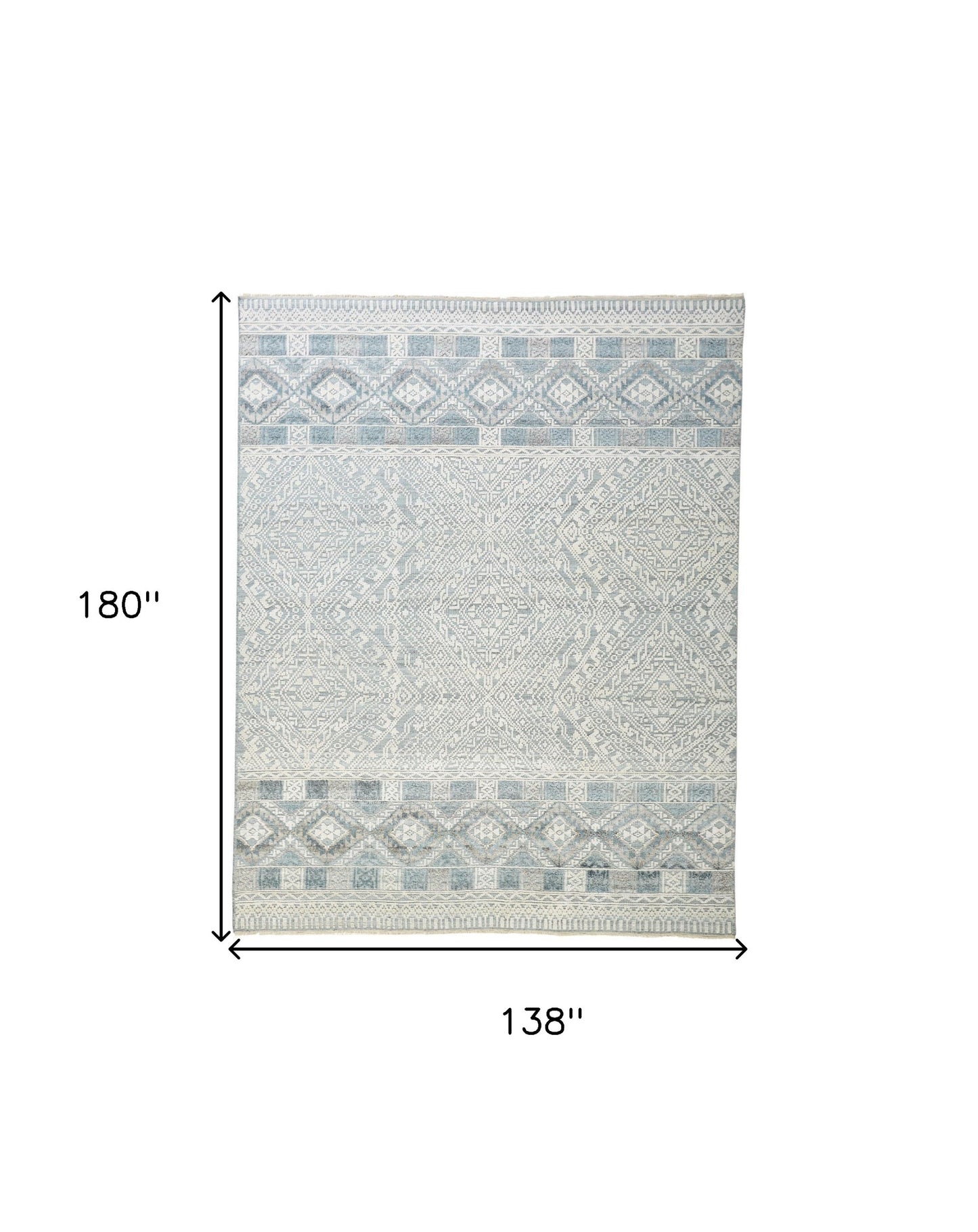 12' X 15' Ivory Blue And Gray Geometric Hand Knotted Area Rug