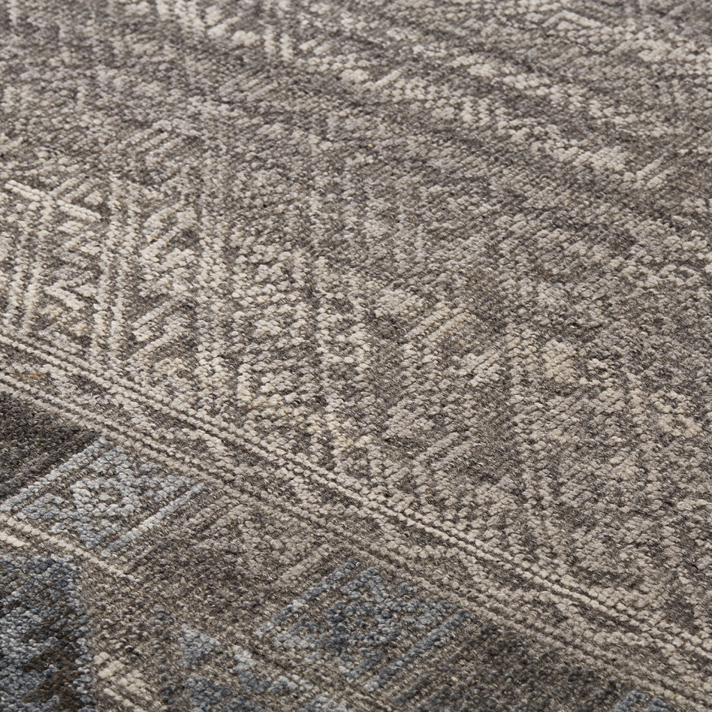 10' X 13' Gray Ivory And Blue Geometric Hand Knotted Area Rug