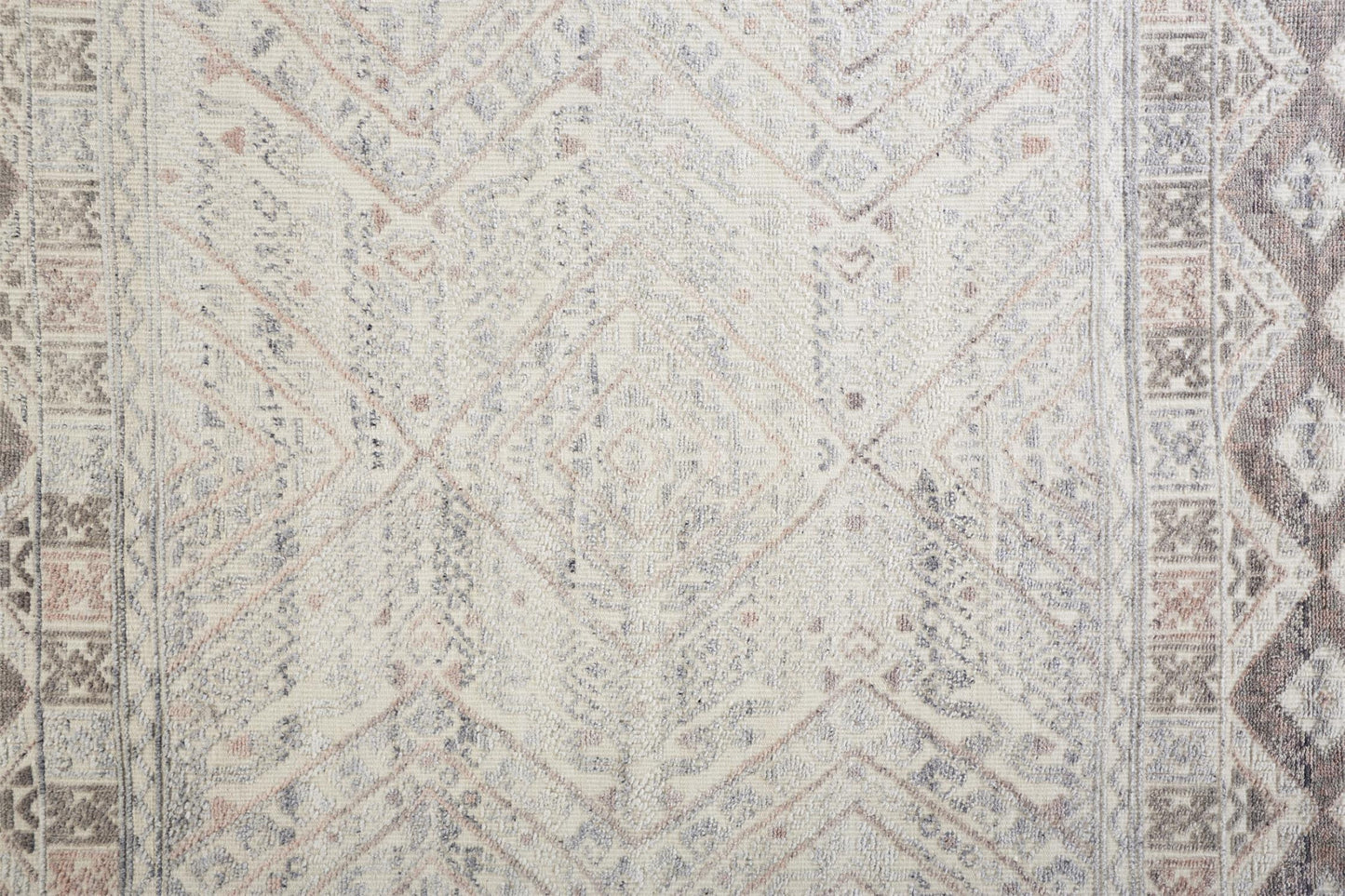 12' X 15' Gray Ivory And Pink Geometric Hand Knotted Area Rug