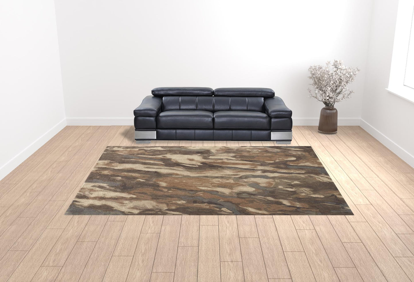 10' X 14' Brown Gray And Tan Wool Abstract Tufted Handmade Stain Resistant Area Rug