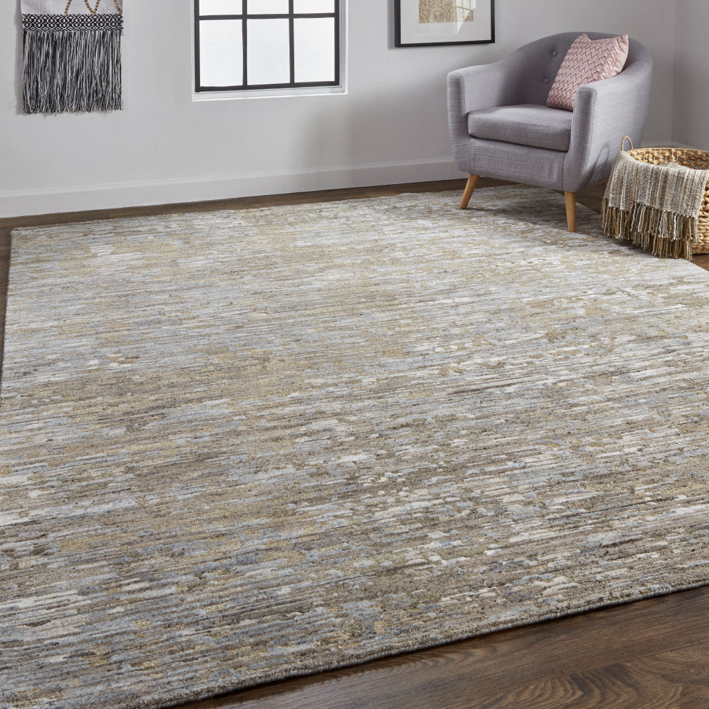 10' X 13' Brown And Gray Wool Abstract Hand Knotted Area Rug