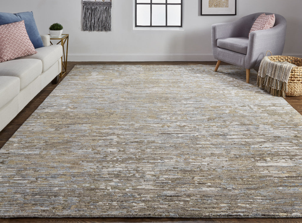 10' X 13' Brown And Gray Wool Abstract Hand Knotted Area Rug