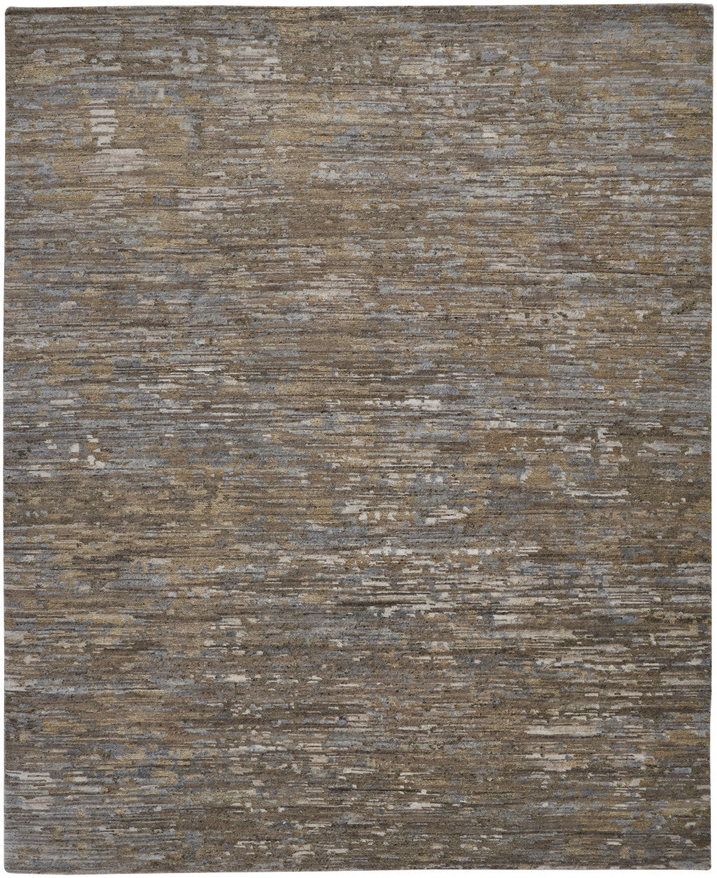 10' X 13' Brown And Gray Wool Abstract Hand Knotted Area Rug