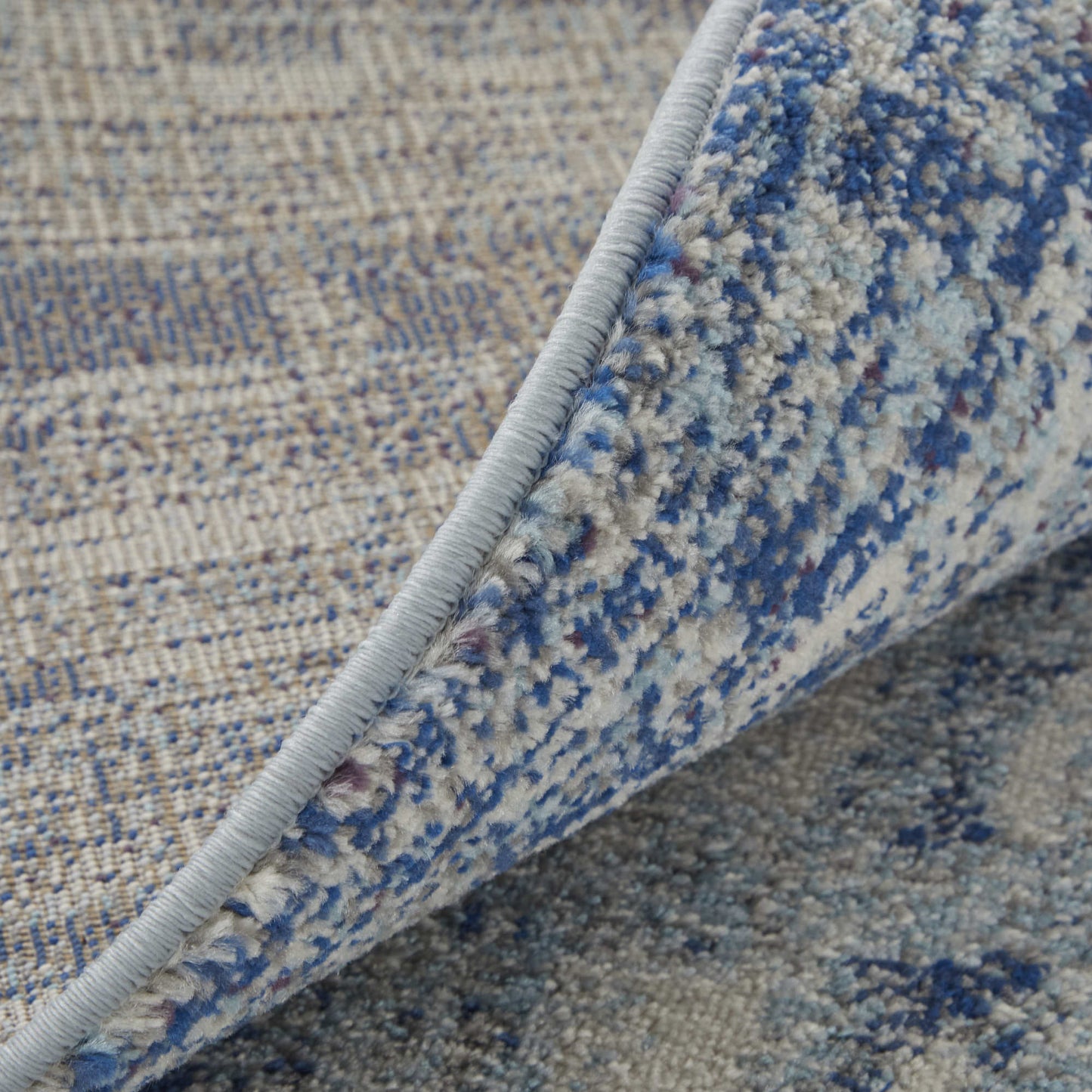 10' Blue and Ivory Abstract Power Loom Runner Rug