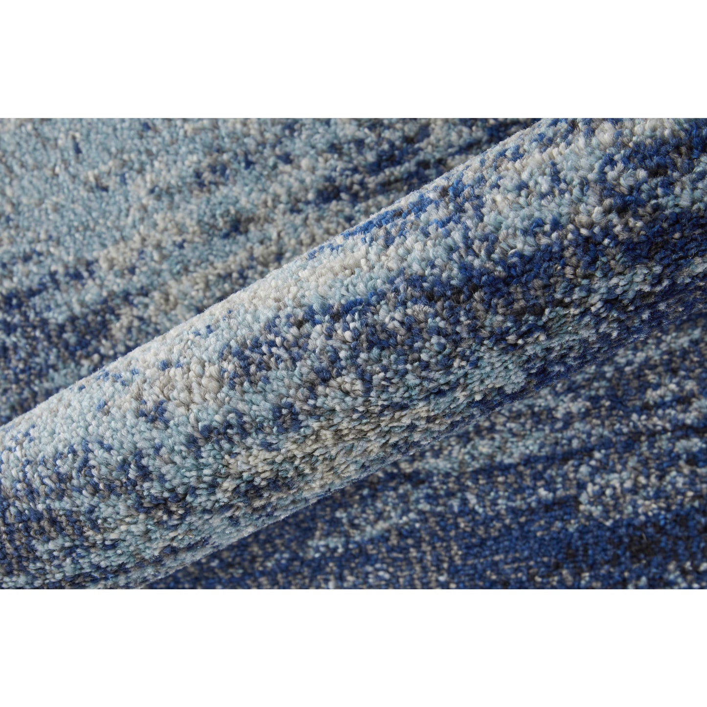 10' Blue and Ivory Abstract Power Loom Runner Rug