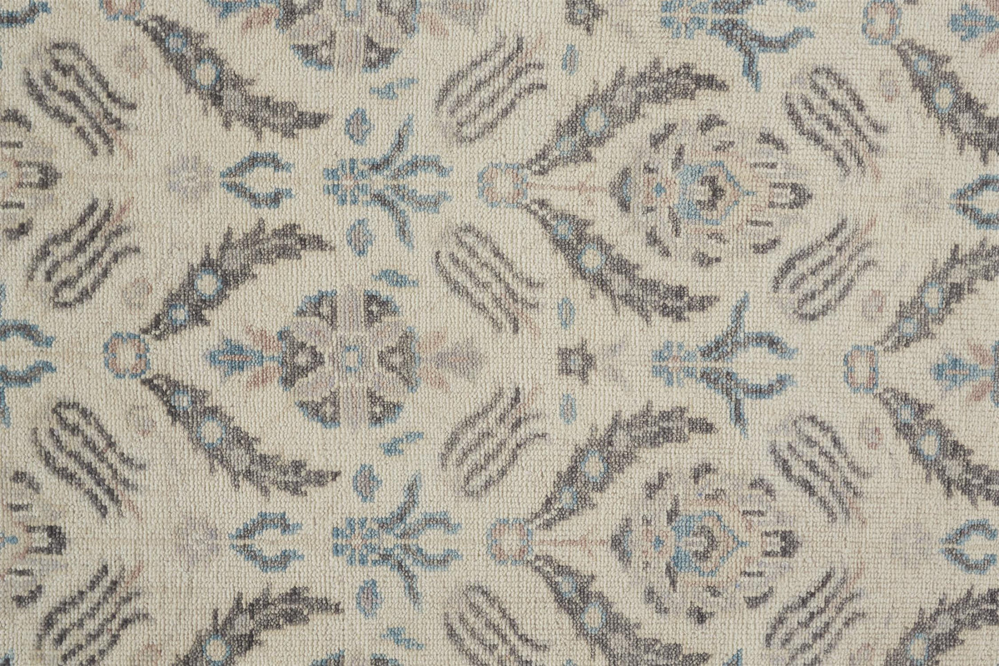 10' X 13' Ivory Gray And Blue Wool Floral Hand Knotted Stain Resistant Area Rug