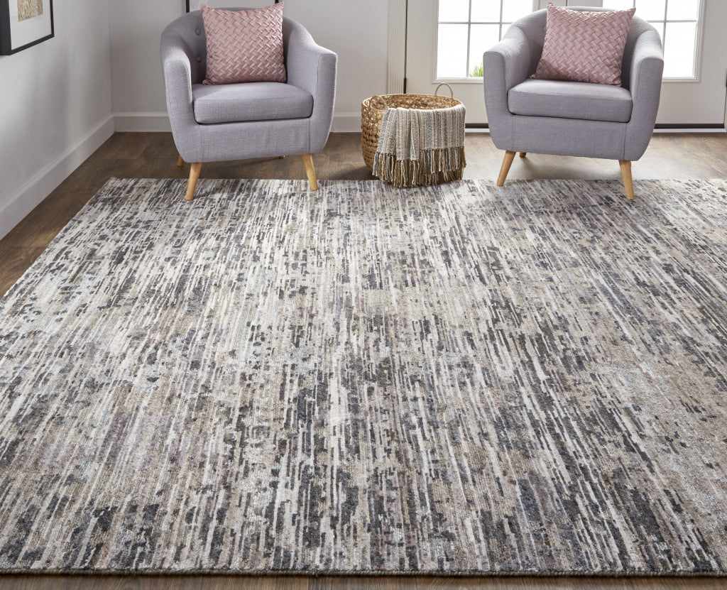 9' X 12' Gray Blue And Silver Wool Abstract Hand Knotted Area Rug