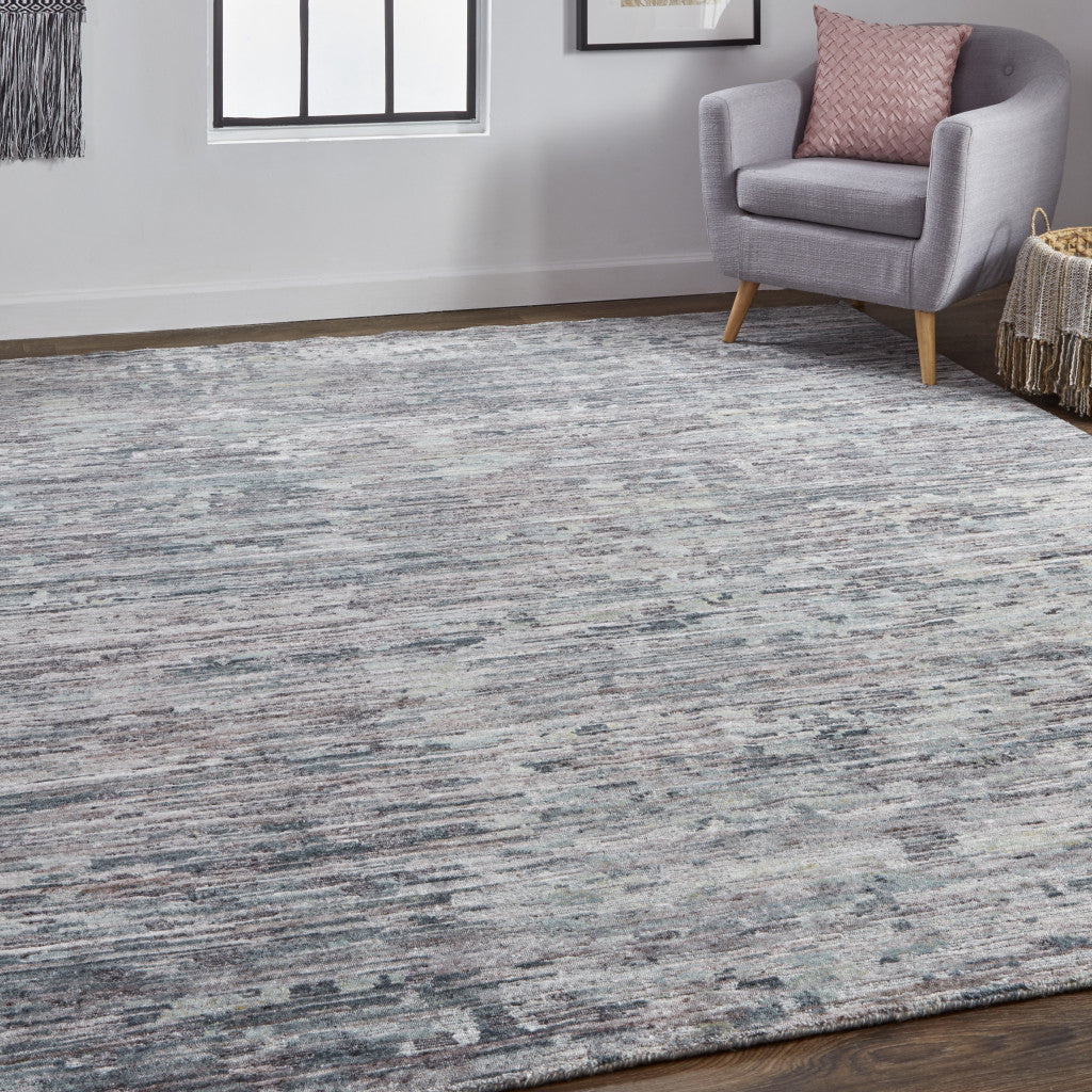 9' X 12' Blue And Gray Wool Abstract Hand Knotted Area Rug