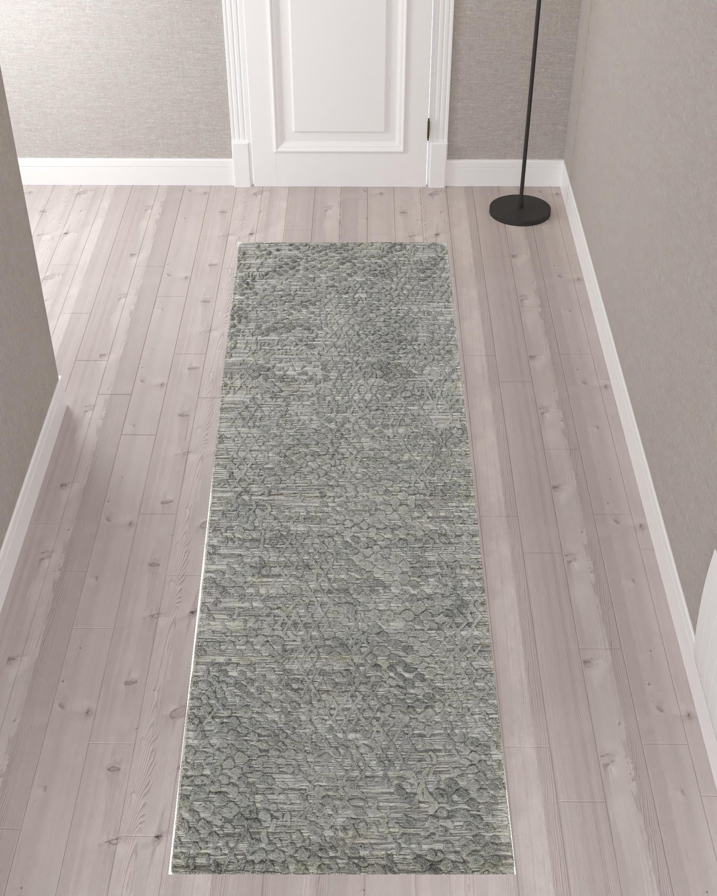 10' Gray Abstract Hand Woven Runner Rug