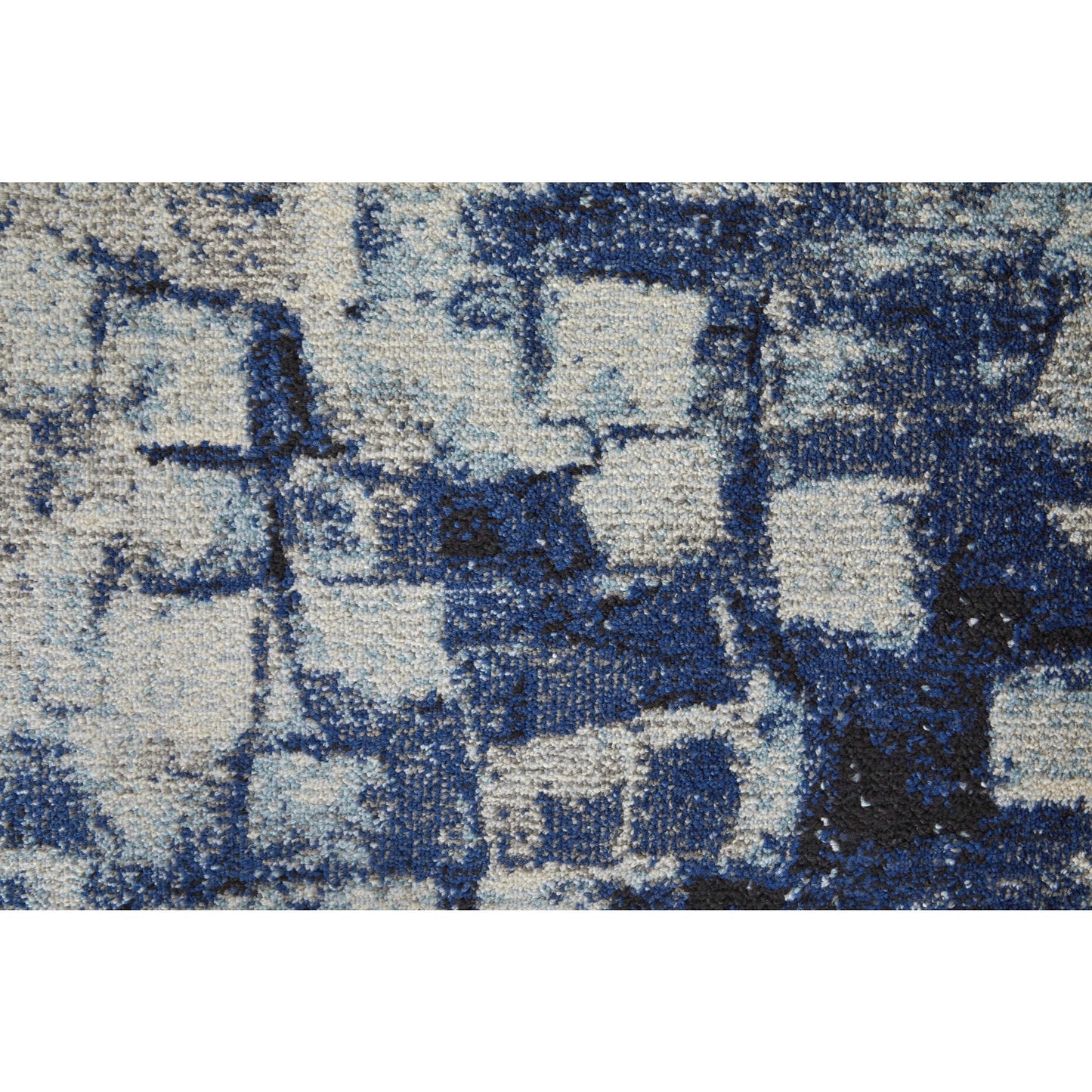 10' Blue and Ivory Abstract Power Loom Distressed Runner Rug